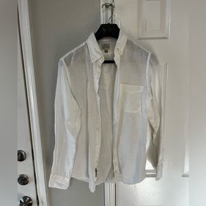 J Crew White Linen Long Sleeve Shirt Small Slim Fit
